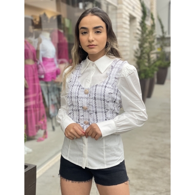 Colete Mais Um Alca Tweed Com Botoes