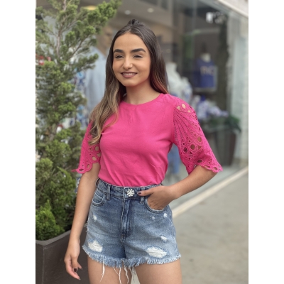 Blusa De manga em Renda