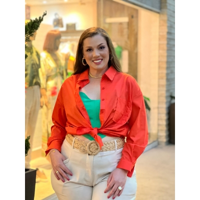 Chemise Katia Manga Longa Bolso Com Recorte
