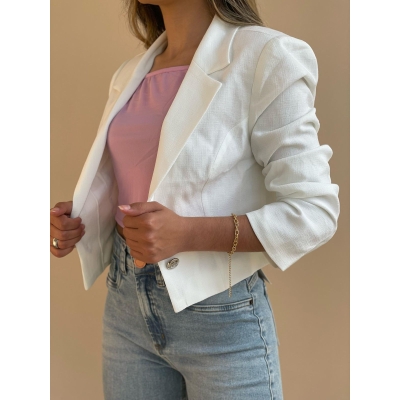 Blazer Donna Ritz Ml Cropped Linho Botao