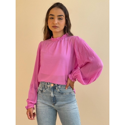 Blusa Donna Ritz Ml Chiffon Plissada