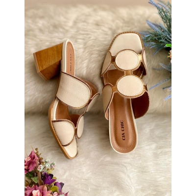 Tamanco Cia Chic Circulos Com Borda Dourada