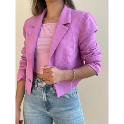 Blazer Donna Ritz Ml Cropped Linho Botao