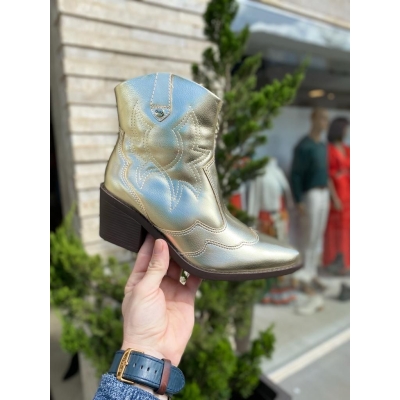 Bota Quiz Fem Salto Medio Estilo Country Dourada 