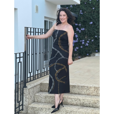 VESTIDO LANÇA PERFUME SUPER MIDI TOMARA QUE CAIA COM STRASS