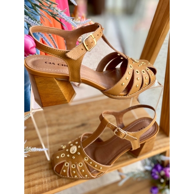 Sandalia Cia Chic Salto Alto Geometrico Com Strass