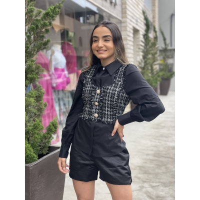Colete Mais Um Em Tweed Com Botoes