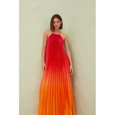 VESTIDO FARM LONGO PLISSADO DEGRADÊ