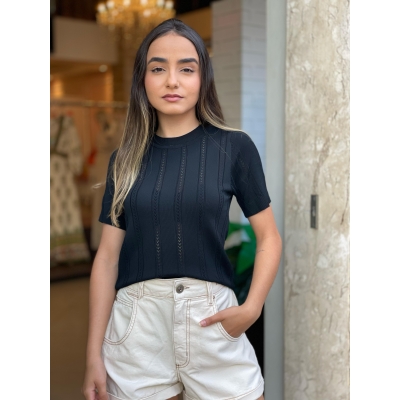 Blusa Manga Curta Canelada