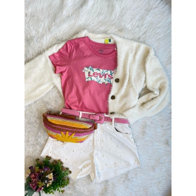 BLUSA LEVIS T SHIRT LOGO RAMOS COM FLORES
