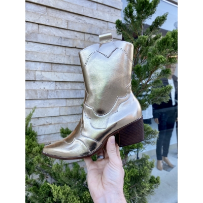 Bota Offline Fem Western Bico Fino Dourado