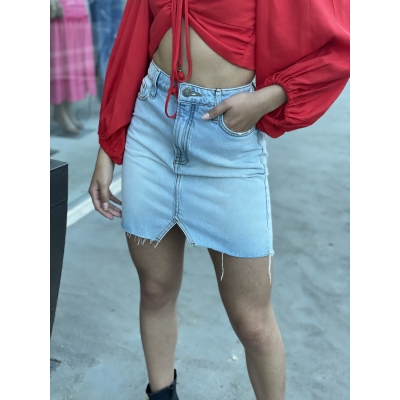 Saia Calvin Klein Jeans Curta Sem Bainha Lavagem Jeans Cru 095543